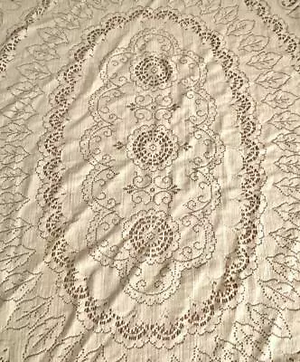 ~ Vintage Quaker Lace? Rectangle Tablecloth Soft Ivory 62 X 77 ~ • $14.99