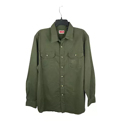 Men's Wrangler Green Long Sleeve Button Up Shirt Size Large A76 • $8.99