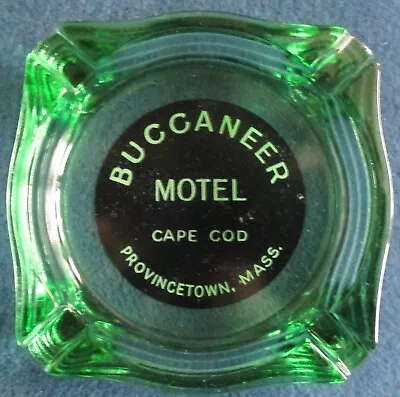 Vintage Souvenir Green Glass Ashtray Buccaneer Motel Provincetown Massachusetts • $21