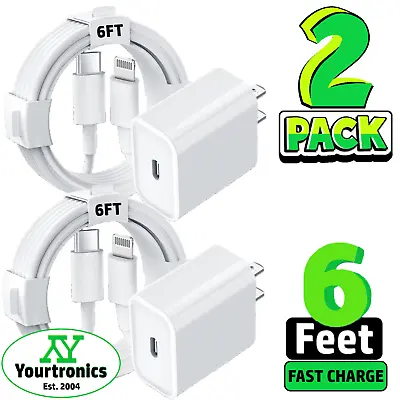 2 Pack Fast Charger 8-Pin/USB-C For IPhone 14 13 12 11 Pro Max Plus XS XR 8 7 6 • $10.15