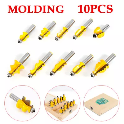 10Pcs 1/2'' Shank Woodworking Milling Tool Architectural Molding Router Bits Set • $72