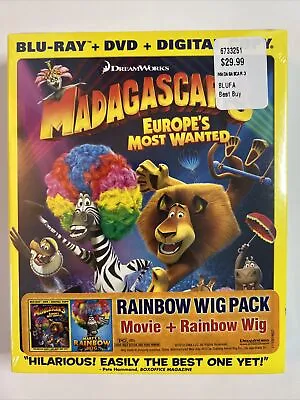 Madagascar 3: Europe's Most Wanted BluRay DVD Bonus Martys Rainbow Wig Sealed • $14.99