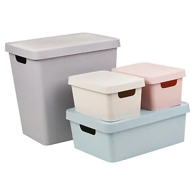 £11.49 • Buy Set Of 4 Multicolored Plastic Rectangle Strong Quality Stackable Storage Boxes