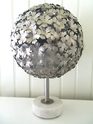 Great MCM Silvered Metal Floral Sphere-Ball Sculpture Marble Base 13  Tall • $125