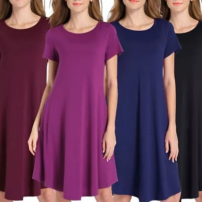$13.19 • Buy AU Womens Summer Bikini Cover Up Short Sleeve Boho Mini Shirt Dress Long T-shirt