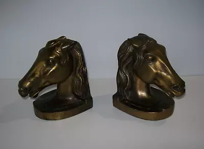 Vintage Pair Of Horse Head With Horseshoes Metal Bookends • $30