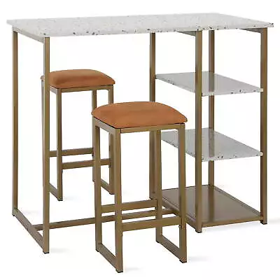 Nora 3-Piece Pub Set With Faux Terrazzo Top White/Brass • $126.65