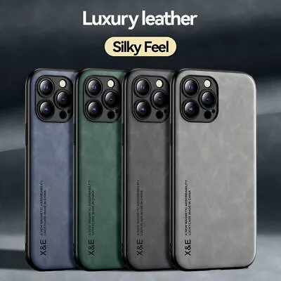 For IPhone 15 14 13 12 11 Pro Max ShockProof Magnetic Leather Black Case Cover • £6.99