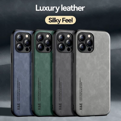 For IPhone 15 14 13 12 11 Pro Max ShockProof Magnetic Leather Black Case Cover • £6.99