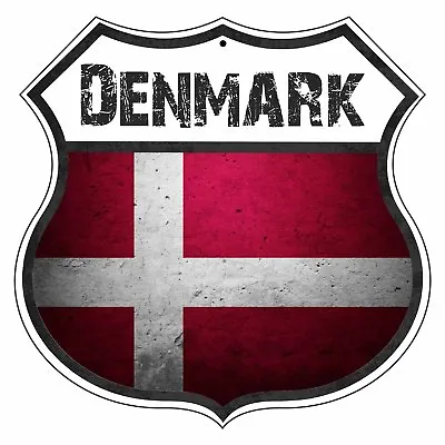 Denmark Country Flag Novelty Highway Shield Aluminum Metal Sign • $14.99