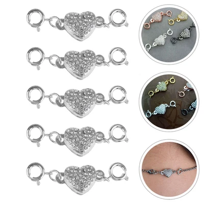 £8.44 • Buy  5pcs Magnetic Clasp Rhinestone Heart Magnet Converter Jewelry Clasps Necklace
