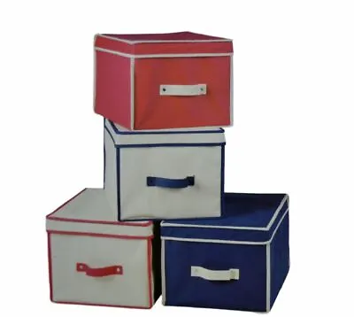 Storage Box Collapsible Polyester Fabric Box With Lid Assorted Colours Easy  • £7.99