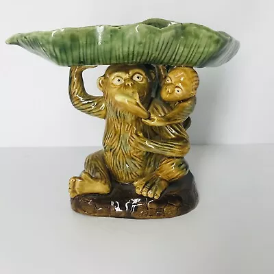 Vintage Majolica Monkey Holding Bowl Baby Banana Leaf Bowl • $99.99