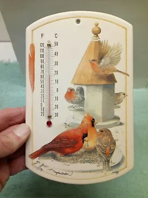 Vintage MARJOLEIN BASTIN WALL THERMOMETER HALLMARK CARDINAL BIRDS CERAMIC  • $22.79