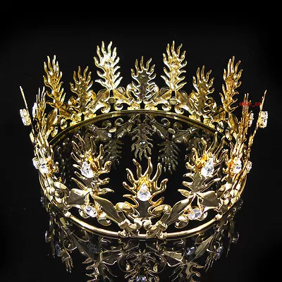 Men's Imperial Medieval Fleur De Lis Gold King Metal Crown 8cm Tall 56.5cm Circ • £23.39