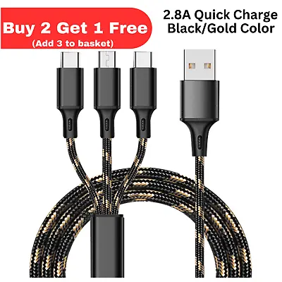 Universal 3 In 1 Multi USB Fast Charging Lead For Samsung And I Phone 5 Colours • £3.43