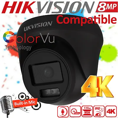 Hikvision Compatible Cctv Colorvu Camera 8mp Audio-mic 4k Outdoor Nightvision Uk • £44.99