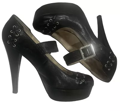 Michael Kors Black Platform Pump Mary Jane Black Leather Shoes 6.5M • $44