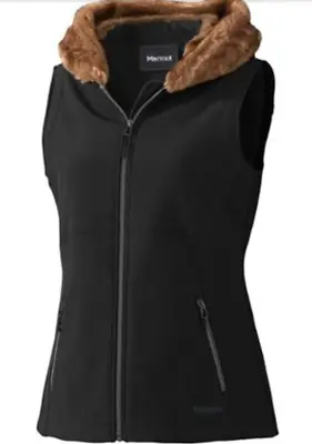Marmot Black Furlong Faux Fur Hooded Zipper Vest Small • $40