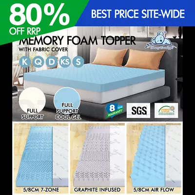 S.E. Memory Foam Mattress Topper 5/8/10cm Bamboo Cover 7-Zone Cool Gel Graphite  • $149.95