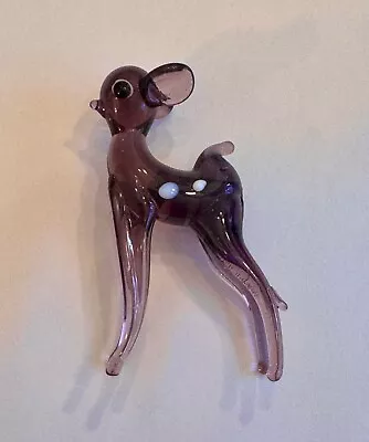 Adorable Vintage Purple Blown Glass Miniature Fawn Deer Figurine 2 1/2  X 1 1/4  • $7