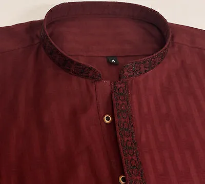 Men's Maroon Kurta With Placket Embroidery • £25