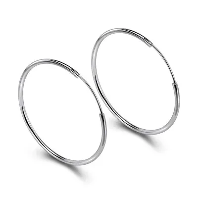 925 SOLID STERLING SILVER PLAIN 1.2MM THICK ROUND ENDLESS HOOP 8-25MM 2Pcs PE16 • $4.95
