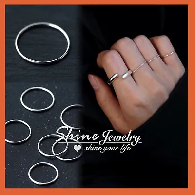$7.77 • Buy 925 Sterling Silver Classic Solid Plain Thin Round Band Knuckle Finger Midi Ring