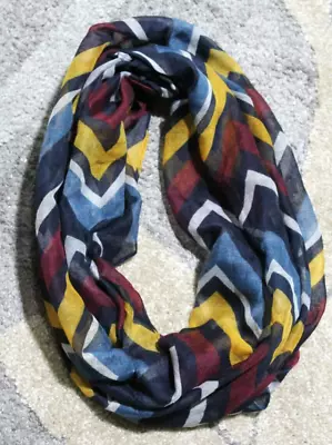 Lightweight Infinity Fashion Scarf Navy Blue Burgundy Yellow Zig Zag Boho 19x68  • $8.99