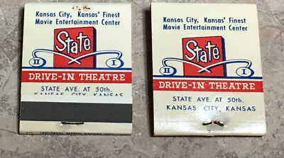 2 Front Strike State Drive-in Movie Theatre Matchbooks Full Kansas City Kansas  • $1.99