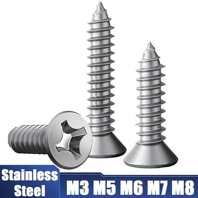 Pozi Countersunk Self Tapping Screws A2 Stainless Steel Tappers M3 M5 M6 M7 M8 • £1.55