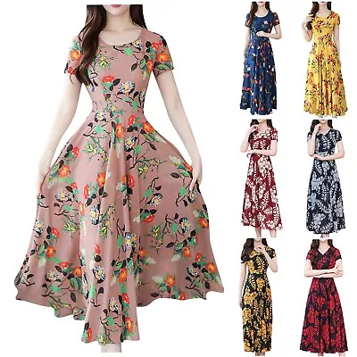 $29.25 • Buy Summer Women's Floral Boho V Neck Maxi Dress Ladies Holiday Beach Sundress