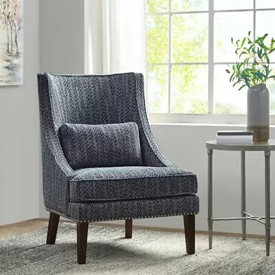 Luxury Navy High Back Accent ChairSolid Wood & Morocco Leg Finish W/Pillow • $799.99