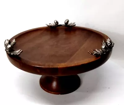 Vintage 12 In. Solid Mango Wood Round Cake Stand Dessert Pedestal Display Riser • $43.88