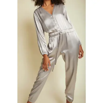 Nation LTD Salma Jumpsuit SILVER NWT Medium Silky Satin • $117.99