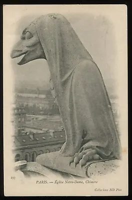 Vintage French Postcard. Draped Bird Gargoyle. Notre Dame Cathedral • $2.99