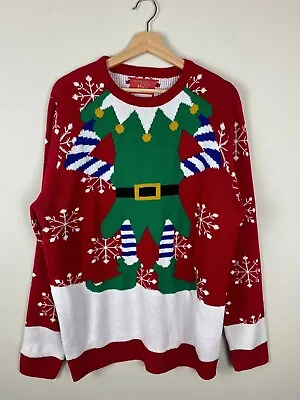 NOROZE Men’s Christmas Festive Red Elf  Pullover Jumper Size XL  • £18.99