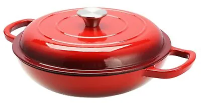 £39.49 • Buy Cast Iron Round Shallow Casserole Red Pot Dish With Lid Cookware 2.0 Litre 27cm