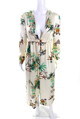 Zara Womens Long Sleeve Satin Floral Midi Length Robe Kimono Ivory Size Small • $42.69