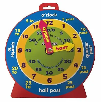 £4.50 • Buy Children's Teaching Clock Learning To Tell Time Educational Magnetic Back Colour