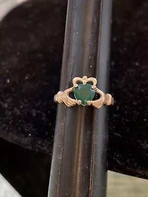 Vintage Sterling Silver .925 Claddagh Green Stone Ring Size 6.25 • $26