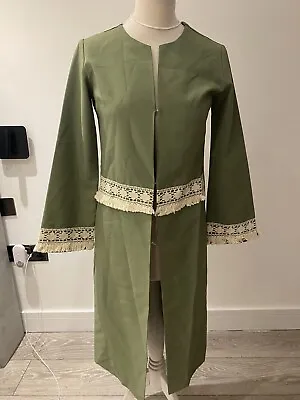 Smart Blazer Summer Festive Midi Duster Jacket With Lace Size 8 10 Green • £5