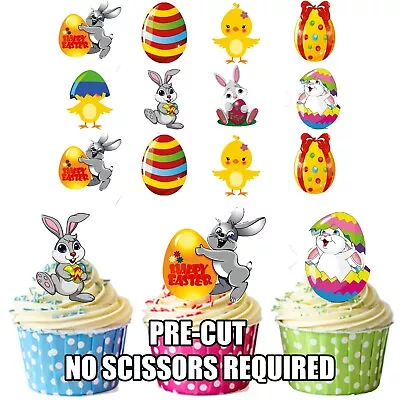 PRECUT Easter Cupcake Topper Cake Decorations Bunny & Chick (pack Of 36) • £5.99