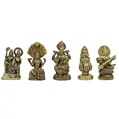 Set Vishnu Lakshmi Brahma Saraswati Shiva Family Hindu Amulet Mini Brass Statue • $32.50