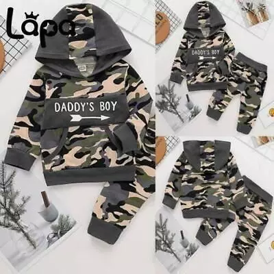 Newborn Baby Boys Camo Hooded Tracksuit Sweatshirt Tops Pants Clothes Outfit Set • £3.59