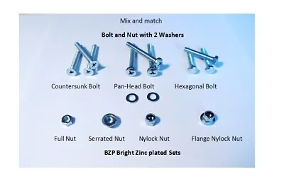 Bolt Nut With Washers. Countersunk Pan Or Hex. Full Serrated Flange Nylock Nuts • £1.99