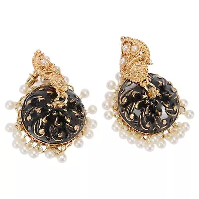 Woman Indian Bell Earrings Dangle Style Gold Plated Artifical Pearl Fashion RMM • $15.24