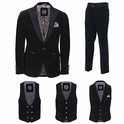 Mens Black Velvet Tux Dinner Jacket Vintage 3 Piece Suit - Item Sold Separately • £29.99