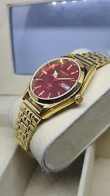 Vintage Citizen Automatic  Mens Wrist Watch Red Dial Day- Date Free Shipping • $58