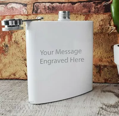 £8.95 • Buy Personalised White 6oz Hip Flask Men Women Wedding Birthday Laser Engraved FREE